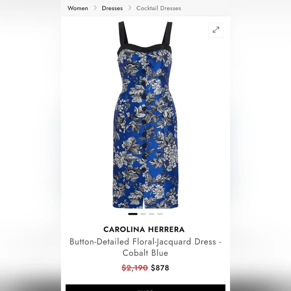 NWT CAROLINA HERRERA Resort 2021 Floral Jacquard Midi Dress - Cobalt Blue Size 8 - Picture 15 of 16